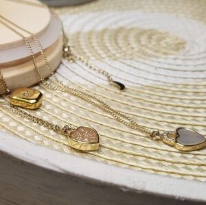Womens Dainty Trio Set of Three Gold Heart Layered Necklaces